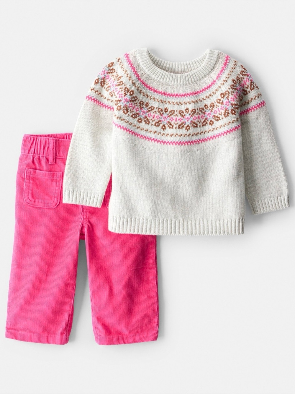 Baby Girl 2-Piece Fair Isle Sweater & Pant Set - Pink Size 3M